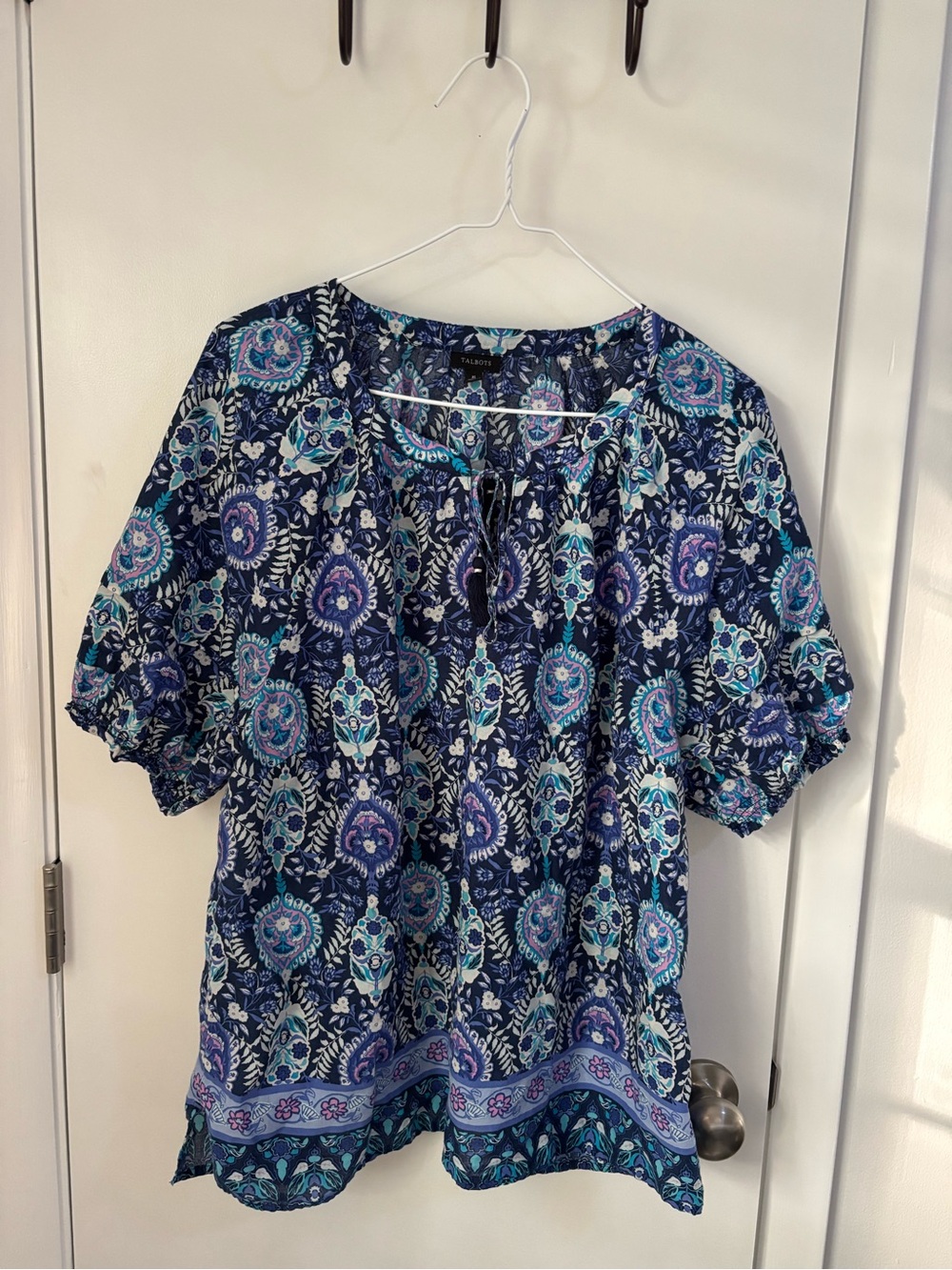 Boho Hippy Floral Paisley Puffed Sleeved Tie-Front Flowy Cottagecore Blouse